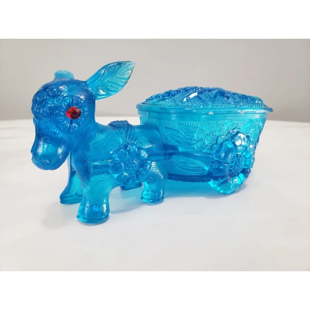 VINTAGE RETRO BLUE PLASTIC DONKEY CART TOOTHPICK HOLDER Kitschy Trinket‎ Jar